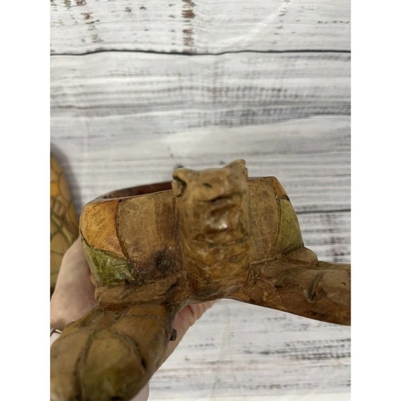 Hand Carved Crafted Wooden Sea Turtle Mom Carrying Baby 2pc Box with Lid Art - Picture 12 of 13